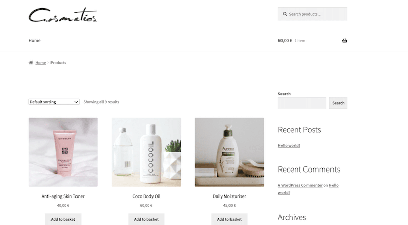 Página da loja lançada em poucos minutos - Fonte: Nosso site WooCommerce