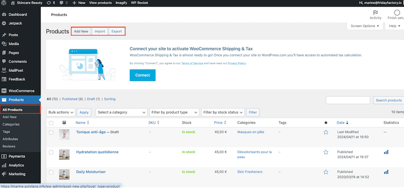 Adicionando um novo produto - Fonte: Nosso site WooCommerce