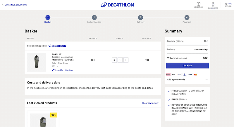 Processo de checkout da Decathlon - Fonte: Decathlon