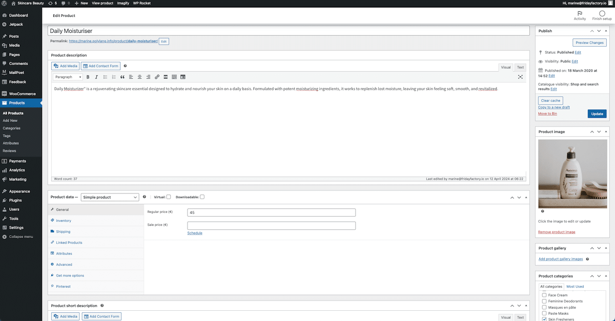 Interface intuitiva do WooCommerce para adicionar um produto ao WordPress - Fonte: painel WooCommerce