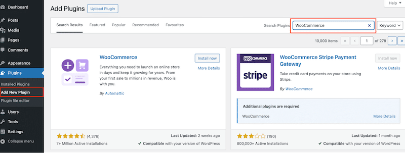 Instalando WooCommerce - Fonte: O painel do WordPress