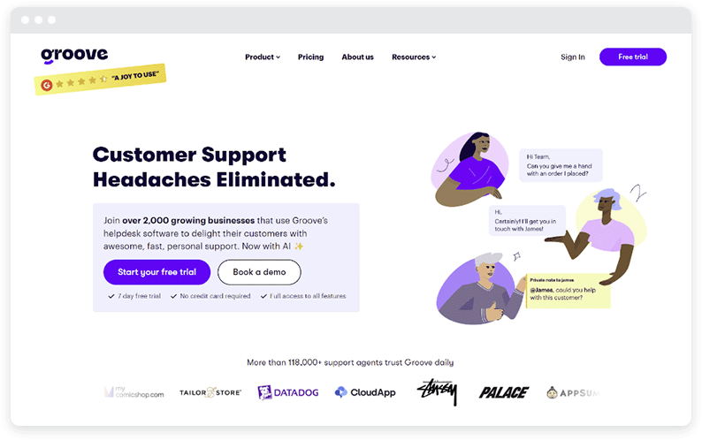 Contoh desain dan tata letak yang kuat di website Groove