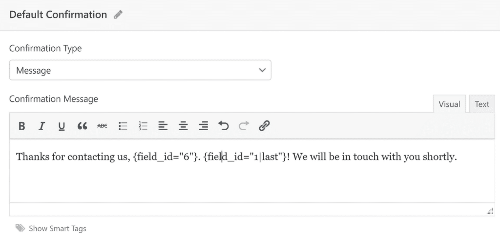 스마트 태그로 확인 - WPForms Confirmation with the Smart Tags