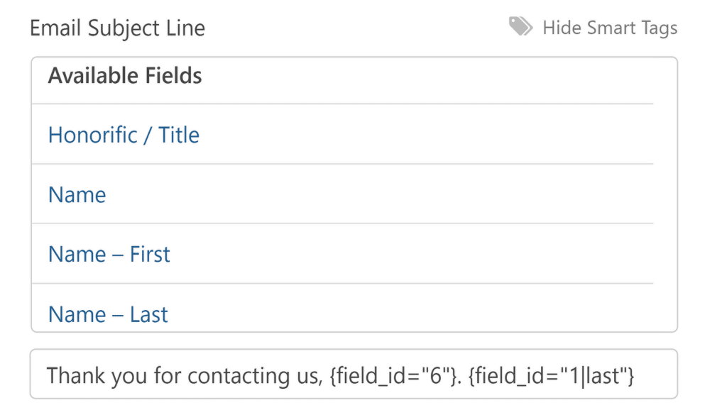 제목줄 스마트 태그 - WPForms Subject line smart tags