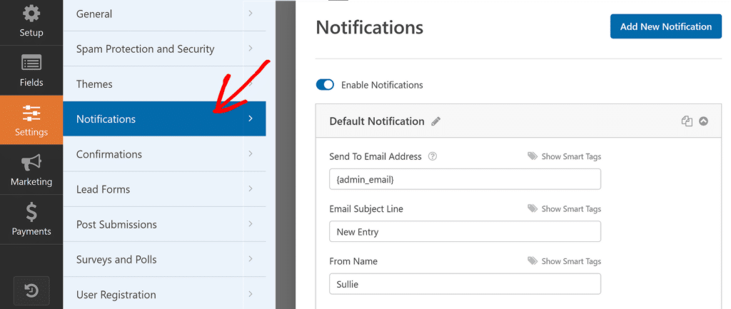 알림 - WPForms Notification settings