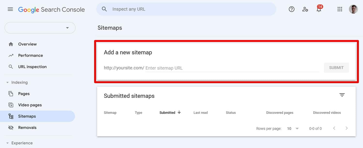 Opción de envío de mapas del sitio en Google Search Console