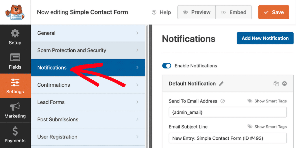 Pengaturan Pemberitahuan Formulir - WPForms form notification settings