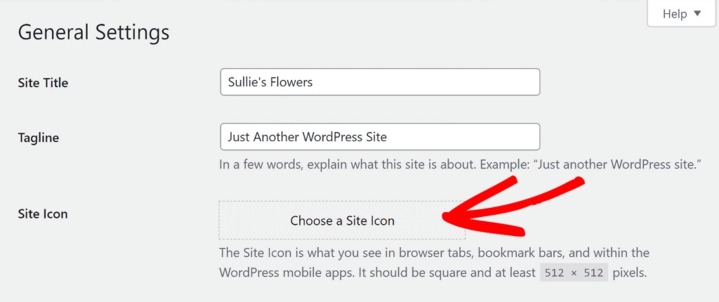 Pilih Ikon Situs - WPForms choose site icon