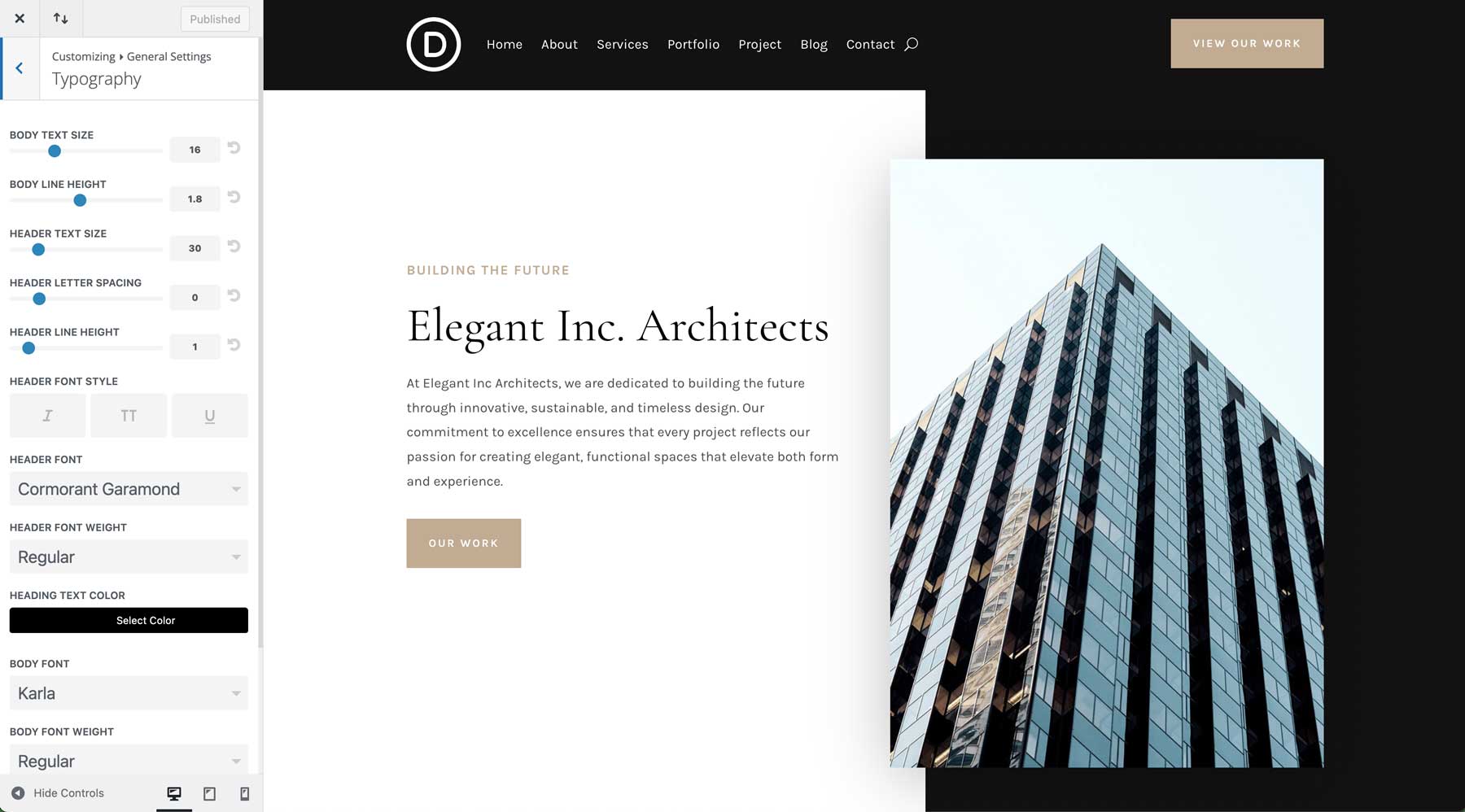 Site de démarrage d'architecte pour Divi