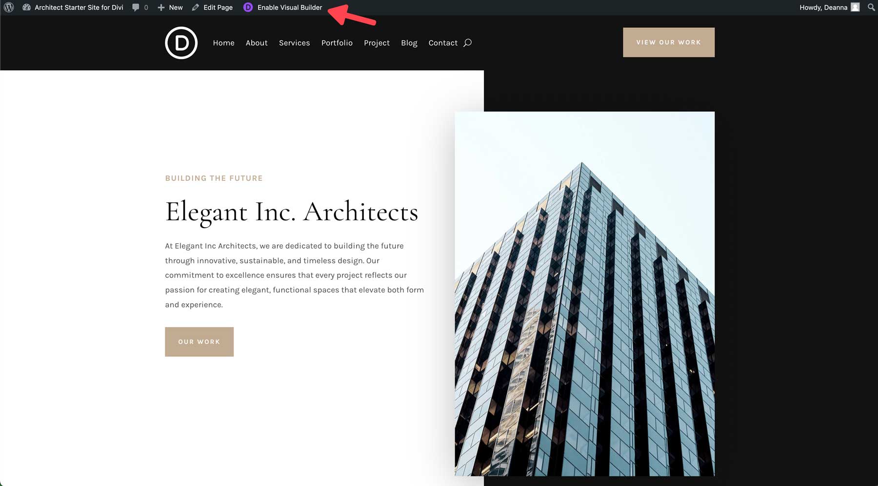 Site de démarrage d'architecte pour Divi