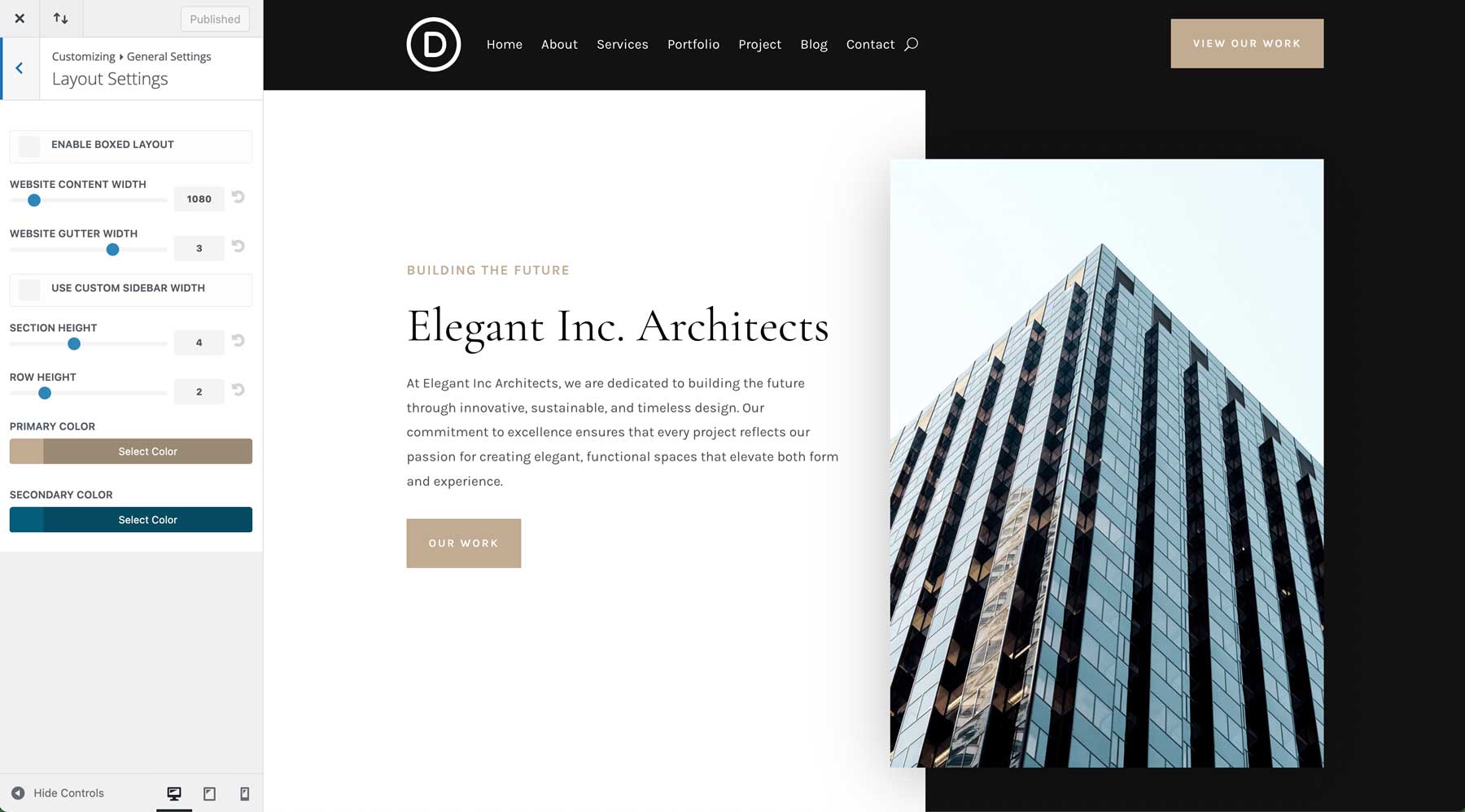 Site de démarrage d'architecte pour Divi