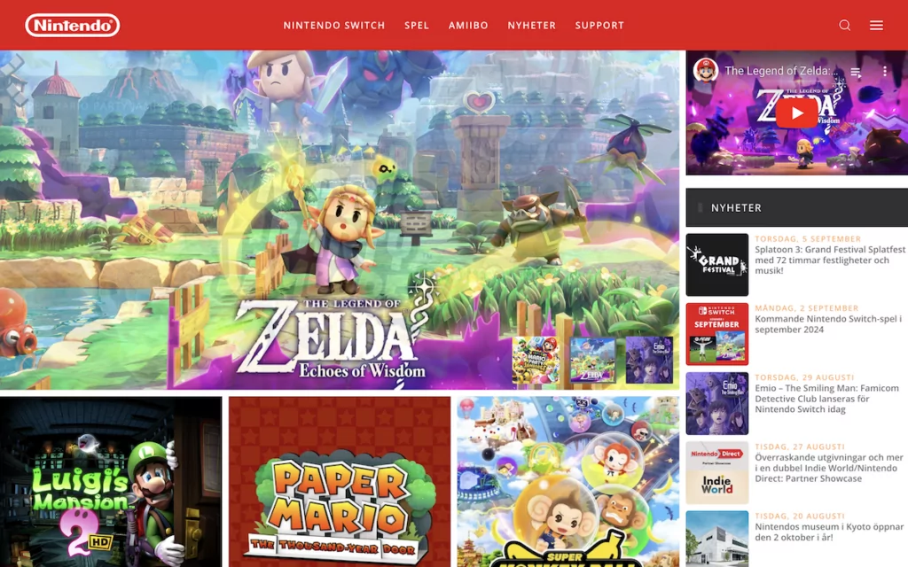 Le site Web suédois de Nintendo, qui fonctionne sur Joomla! CMS multilingue.