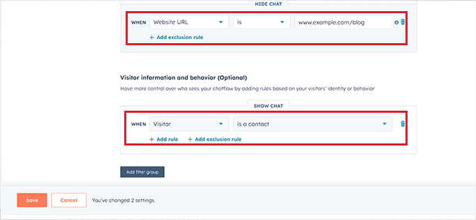 كيفية إضافة Chatbot إلى موقع WordPress (مجاني) 11 Choose Who Can See the Chatbot