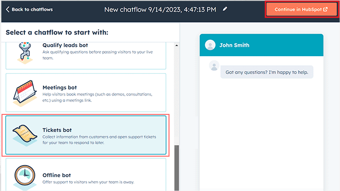كيفية إضافة Chatbot إلى موقع WordPress (مجاني) 7 Creating Tickets bot using Hubspot CRM