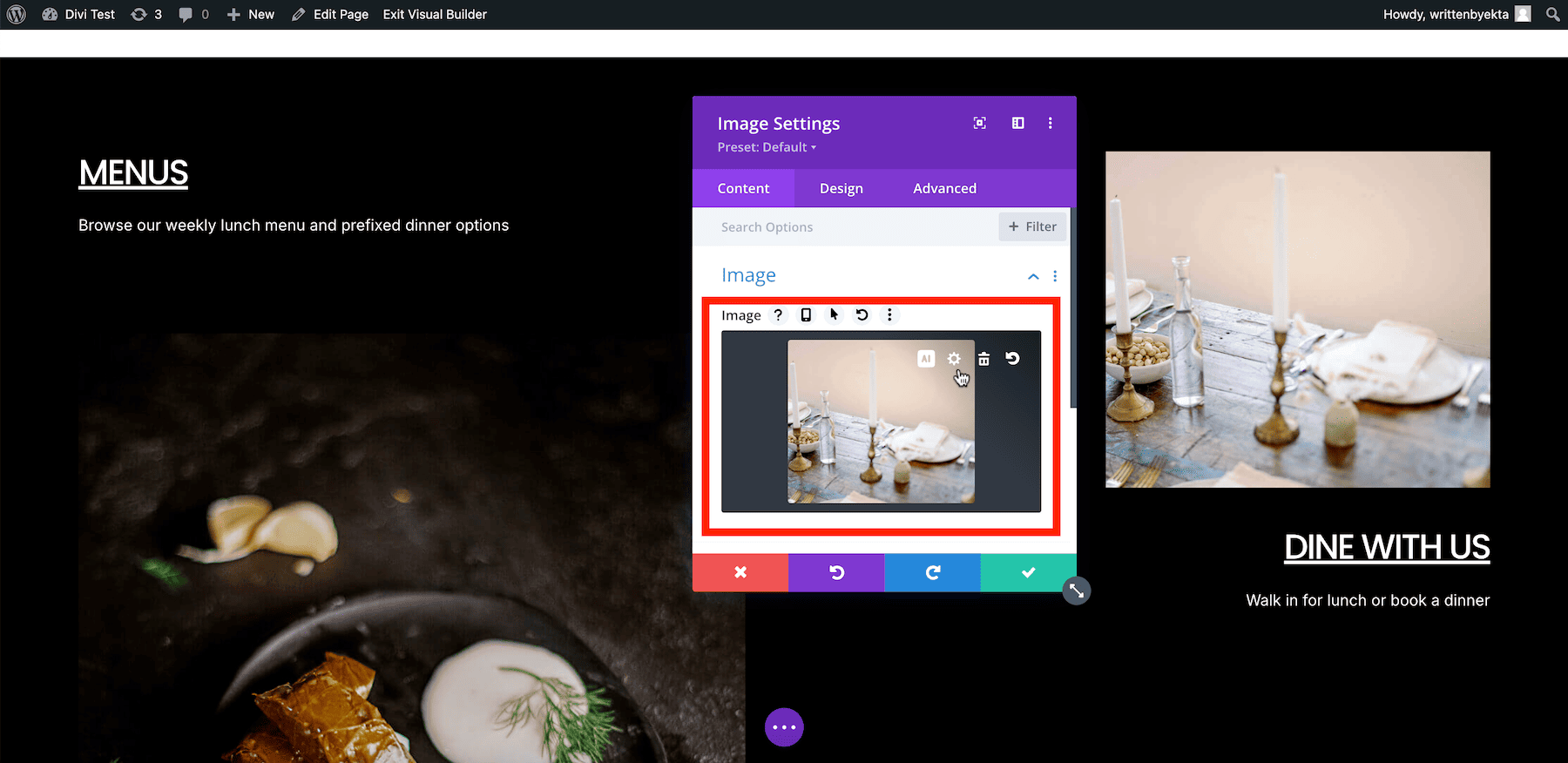 modificare le immagini del sito di un ristorante