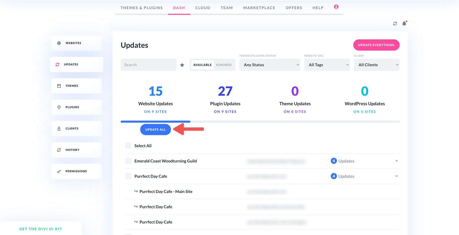 Aggiornamenti del plug-in Divi Dash