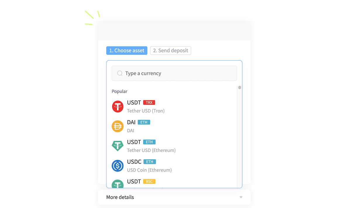 Auswahl unterstützter Kryptowährungen in NOWPayments für WooCommerce.