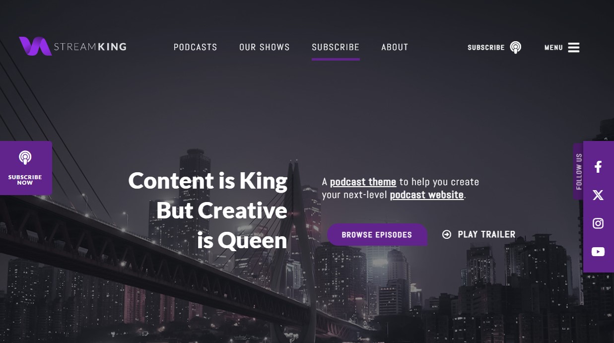 StreamKing - Tema de podcast WordPress