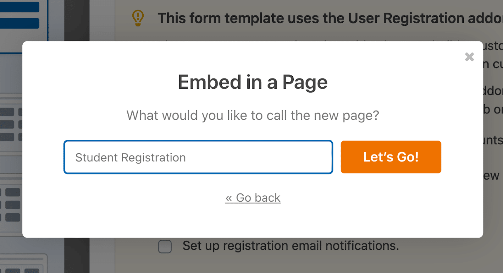 Embed_StudentRegistration - WPForms Name a new page