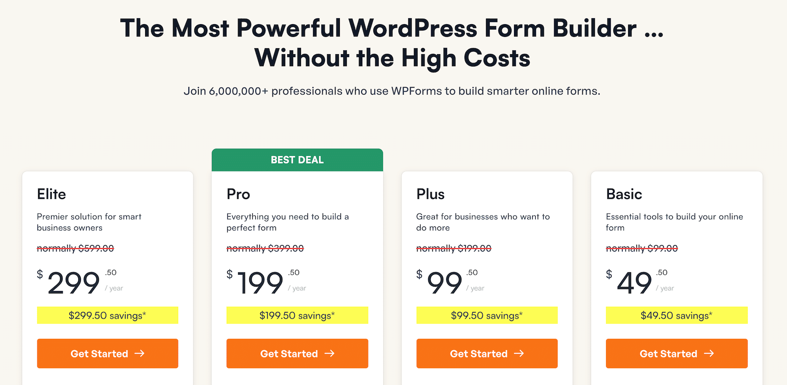 Page de tarification WPForms - WPForms The WPForms pricing page.