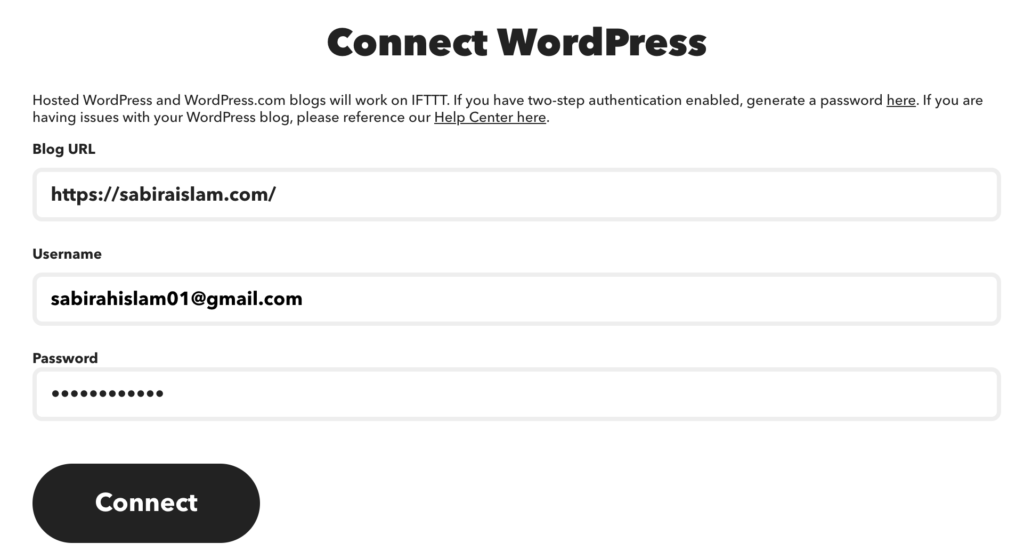 Ein Screenshot zur Anbindung Ihres WordPress