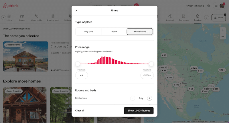Filtri dinamici avanzati - Fonte: Airbnb