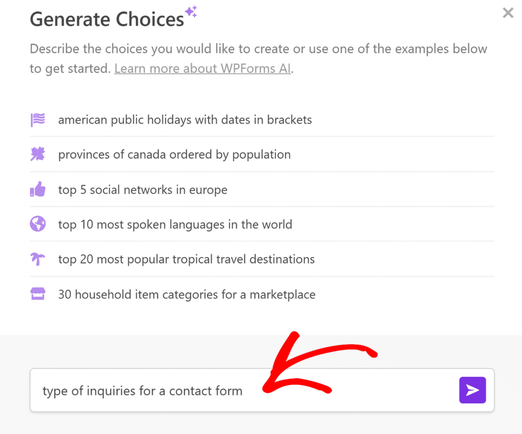 Seçimler Oluşturun WPForms - WPForms generate choices wpforms