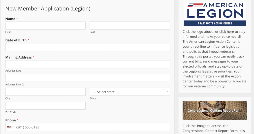American Legion 신입 회원 신청서 - WPForms American Legion New Member Application