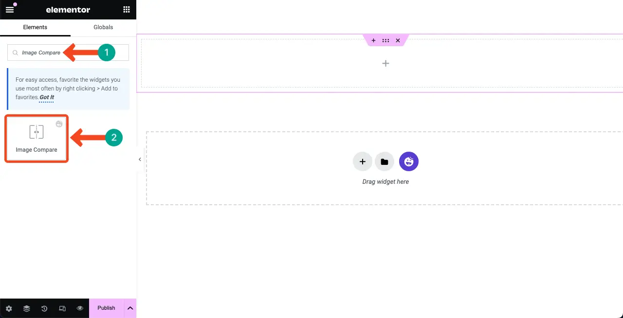 Elementor 6에서 이미지 비교 슬라이더를 만드는 방법 Find the Image Compare widget