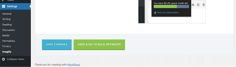 SAVE & GO TO BULK OPTIMIZER 버튼 - 출처: Imagify