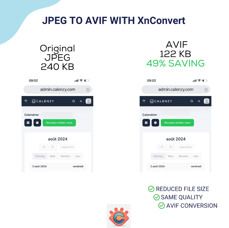 AVIF 변환 덕분에 49% 절감 - 출처: XnConvert