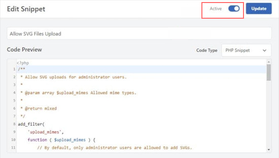 Bagaimana Cara Mengunggah File SVG ke Situs WordPress dengan Aman? 8 Activate the Code Snippet