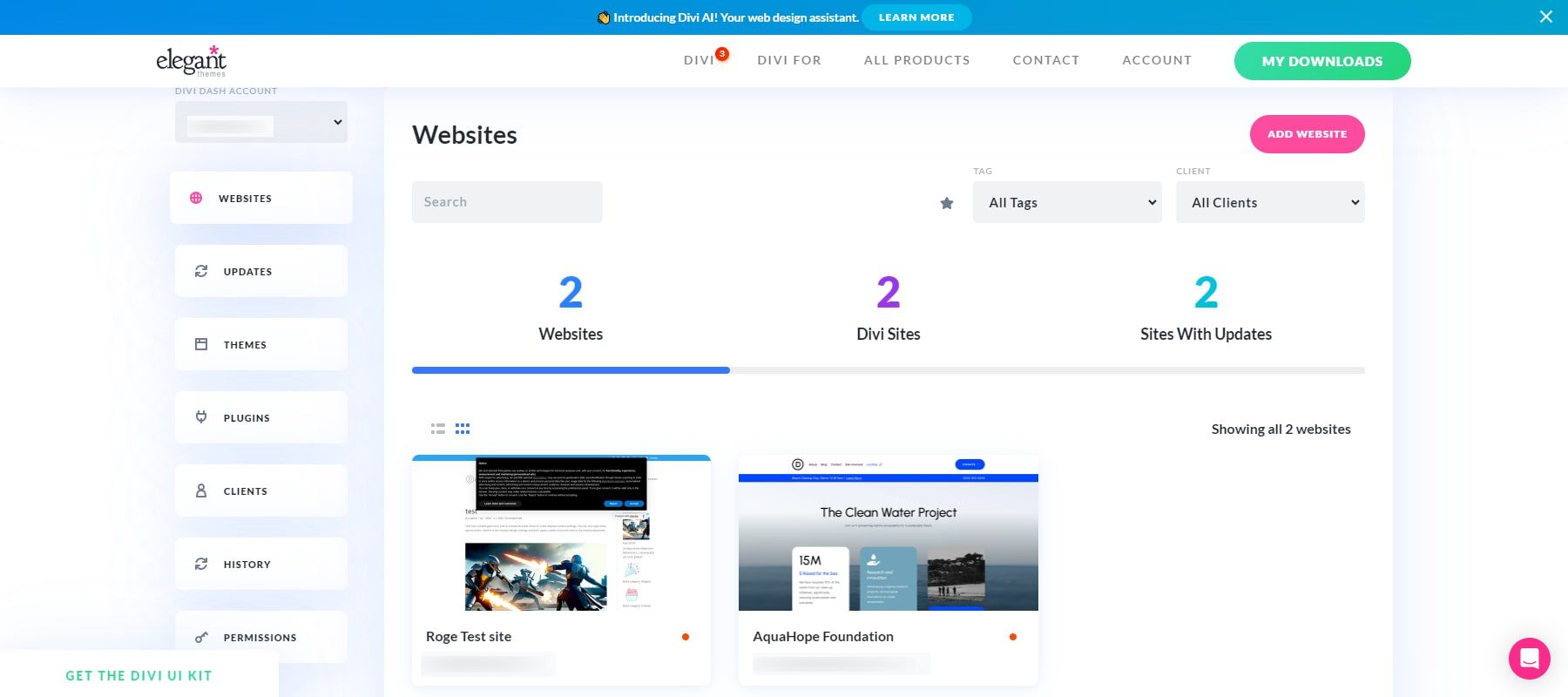 централизованное управление сайтом Divi Dash
