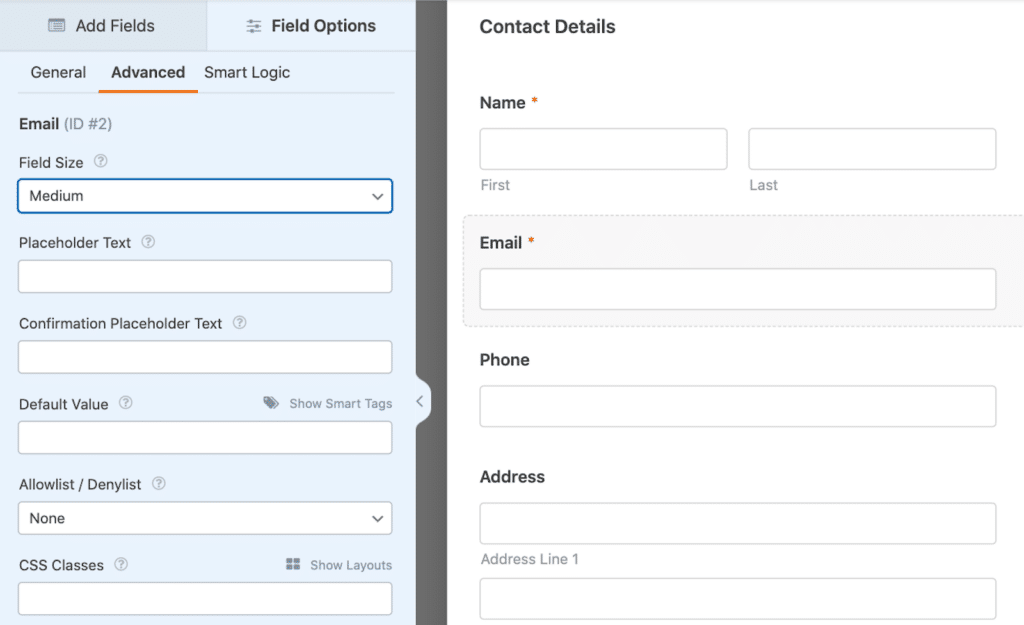 Tamanhos de campo - WPForms Field size options in WPForms