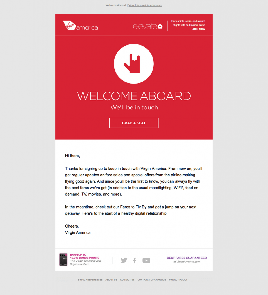 virgin-america-welcome-email come creare un'e-mail di benvenuto come offrire un ottimo servizio clienti