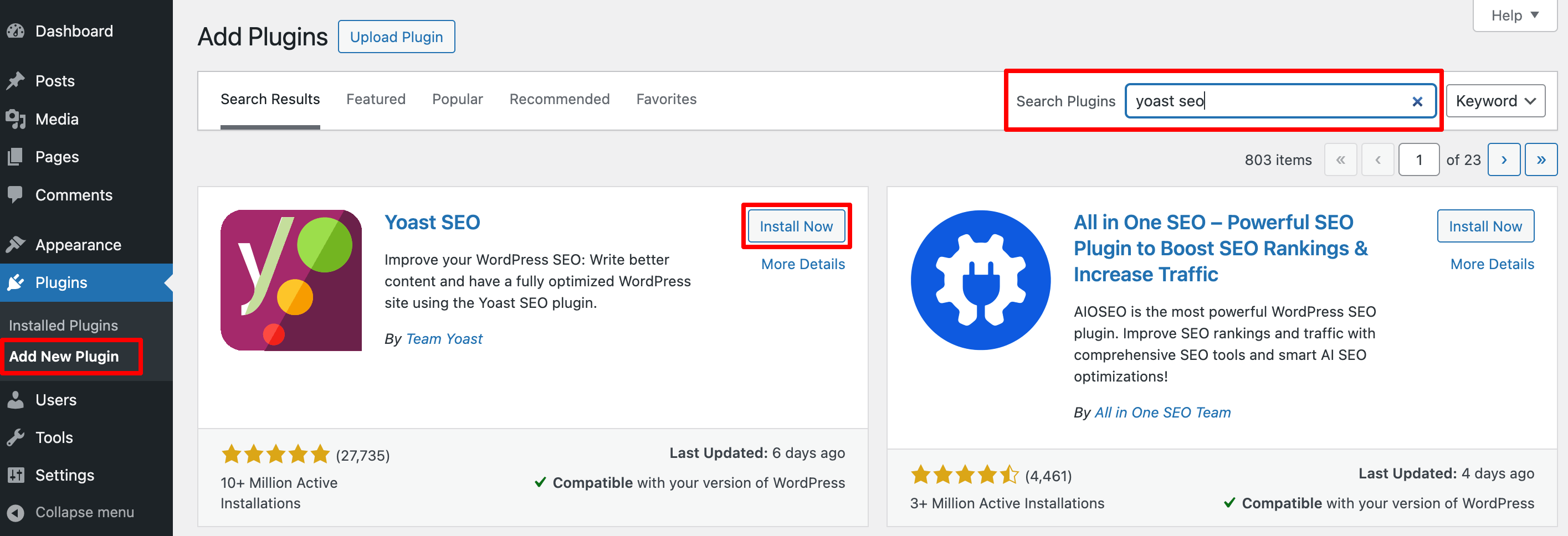 Esta imagem mostra como instalar um plugin WordPress