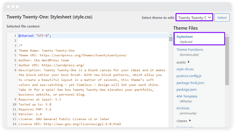 Un diagrama de edición del tema Twenty Twenty One en WordPress