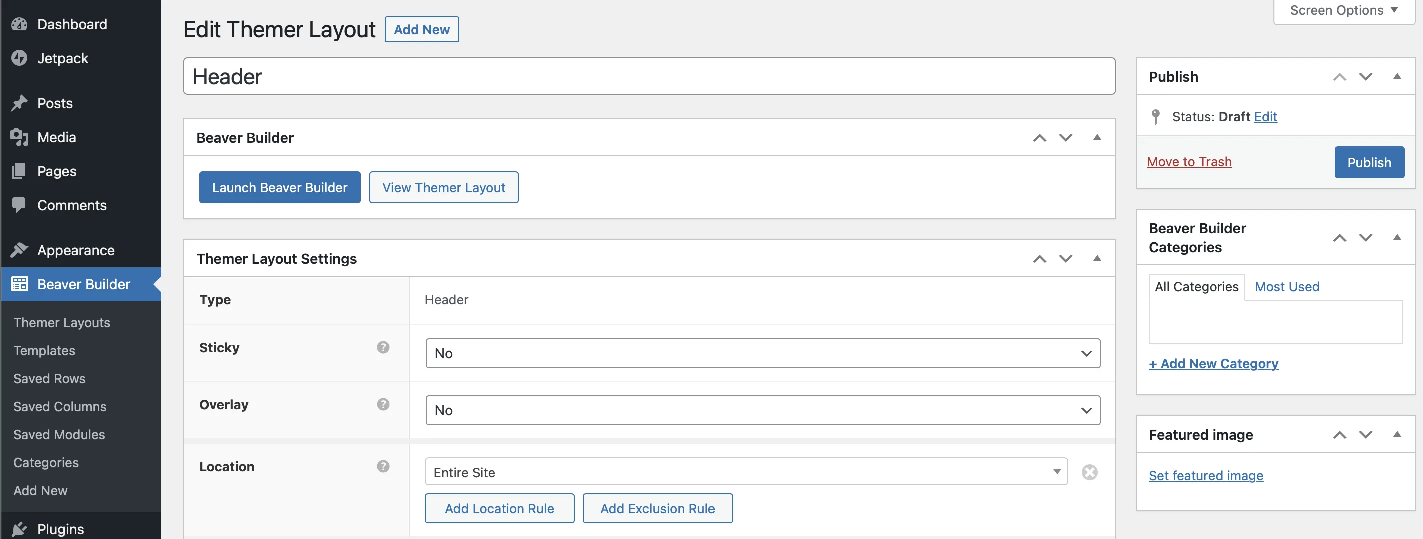 إنشاء رؤوس وتذييلات باستخدام موضوع القندس؛ قم بالوصول إلى محرر Beaver Builder لتخصيص رأس Beaver Themer الخاص بك