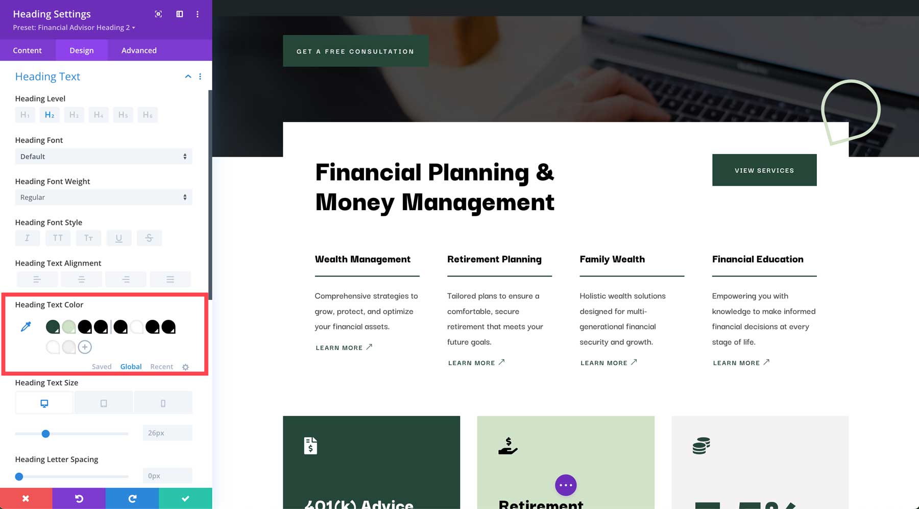 Situs awal Penasihat Keuangan untuk Divi