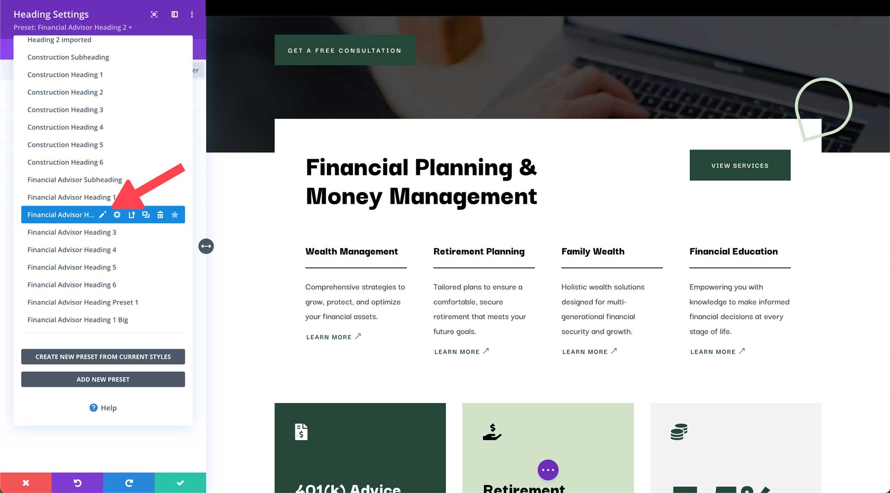 Situs awal Penasihat Keuangan untuk Divi