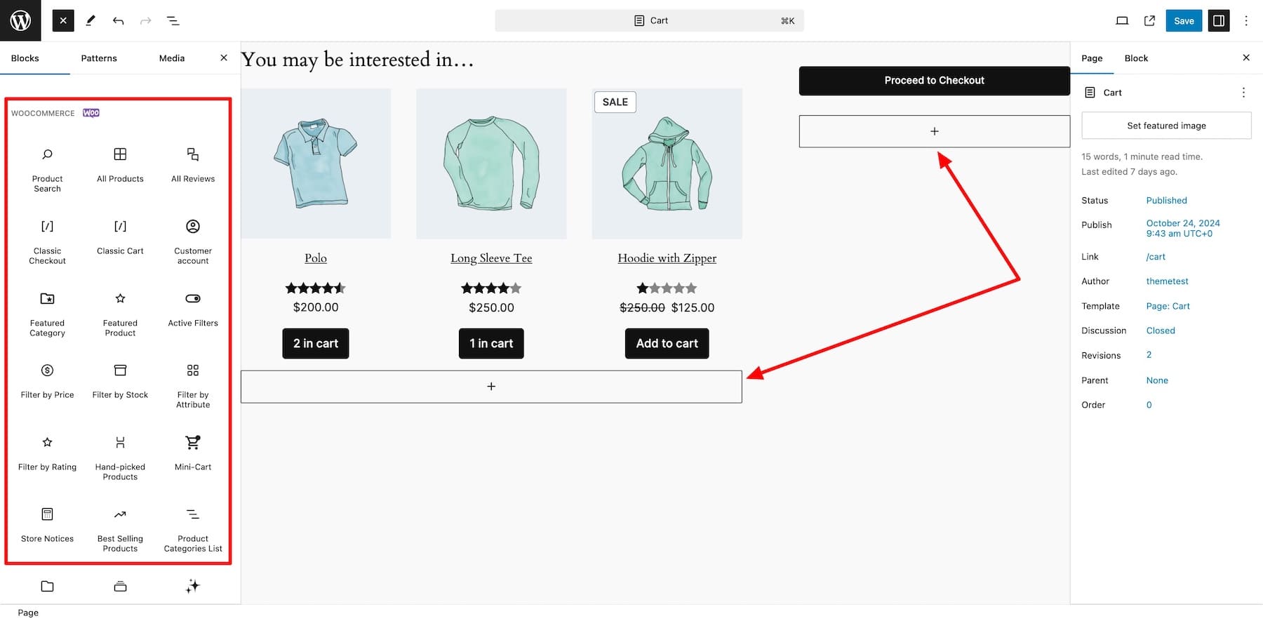 WooCommerce blokları ekle