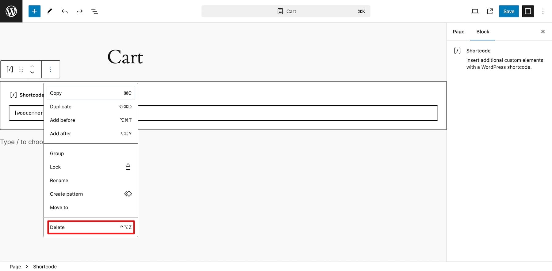 varsayılan woocommerce sepet kodunu sil