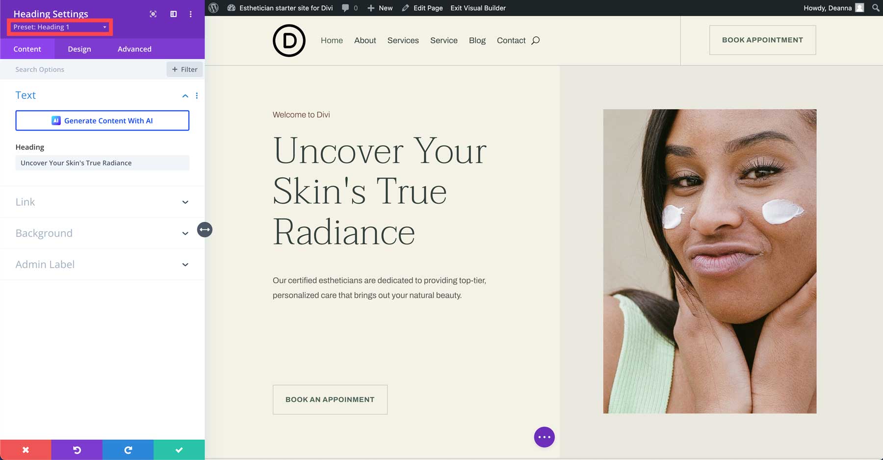 Divi 에스테틱 스타터 사이트