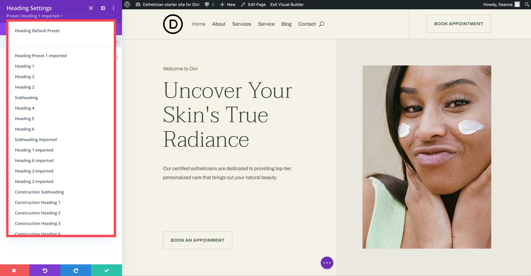 Divi 에스테틱 스타터 사이트