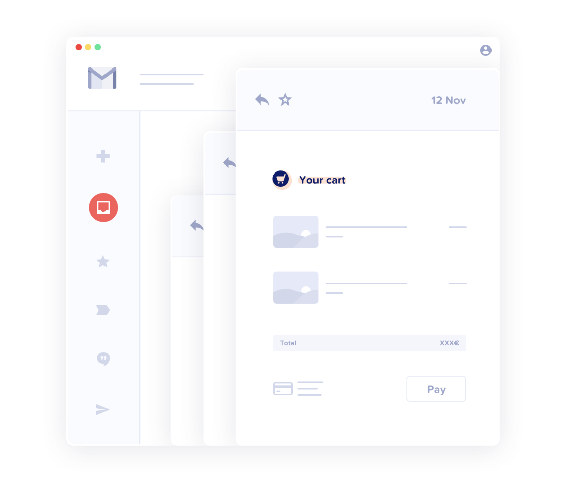 Gmail 仪表板,indox 中包含多个“您的购物车”电子邮件。