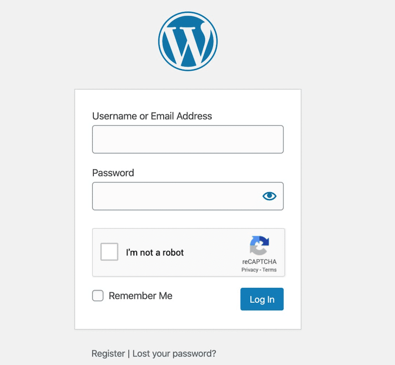 登录页面上的 reCAPTCHA 示例 - 来源:我的 WordPress 管理员