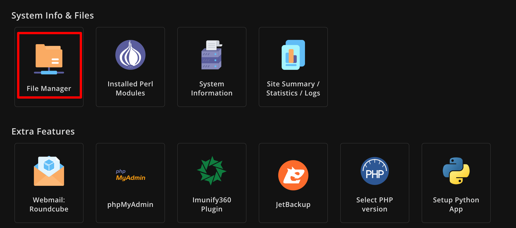 Questa immagine mostra l'opzione File Manager in cPanel