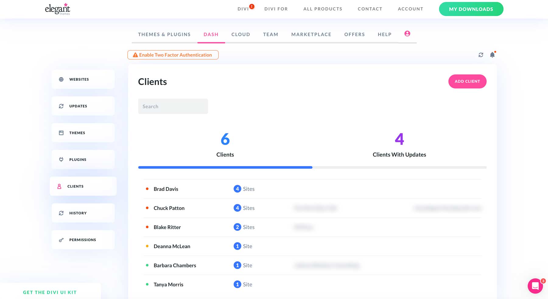 Divi Dash 用戶端選項卡