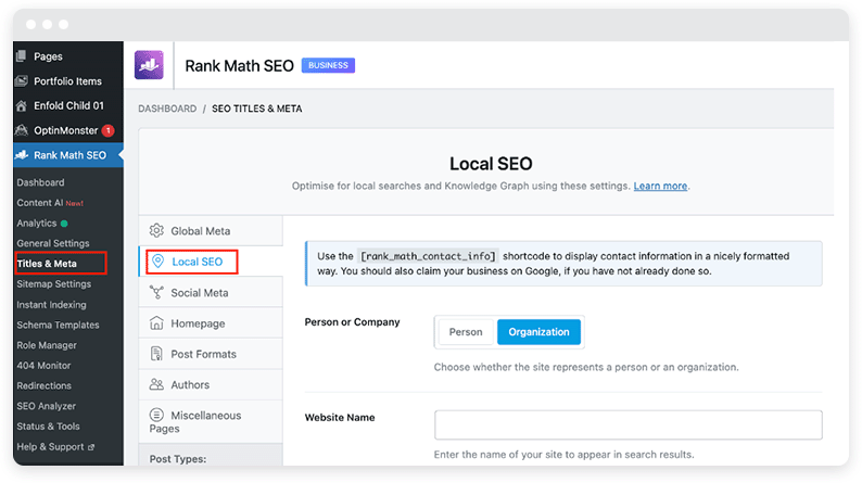 I campi dello schema sono mostrati nel plugin RankMath per WordPress