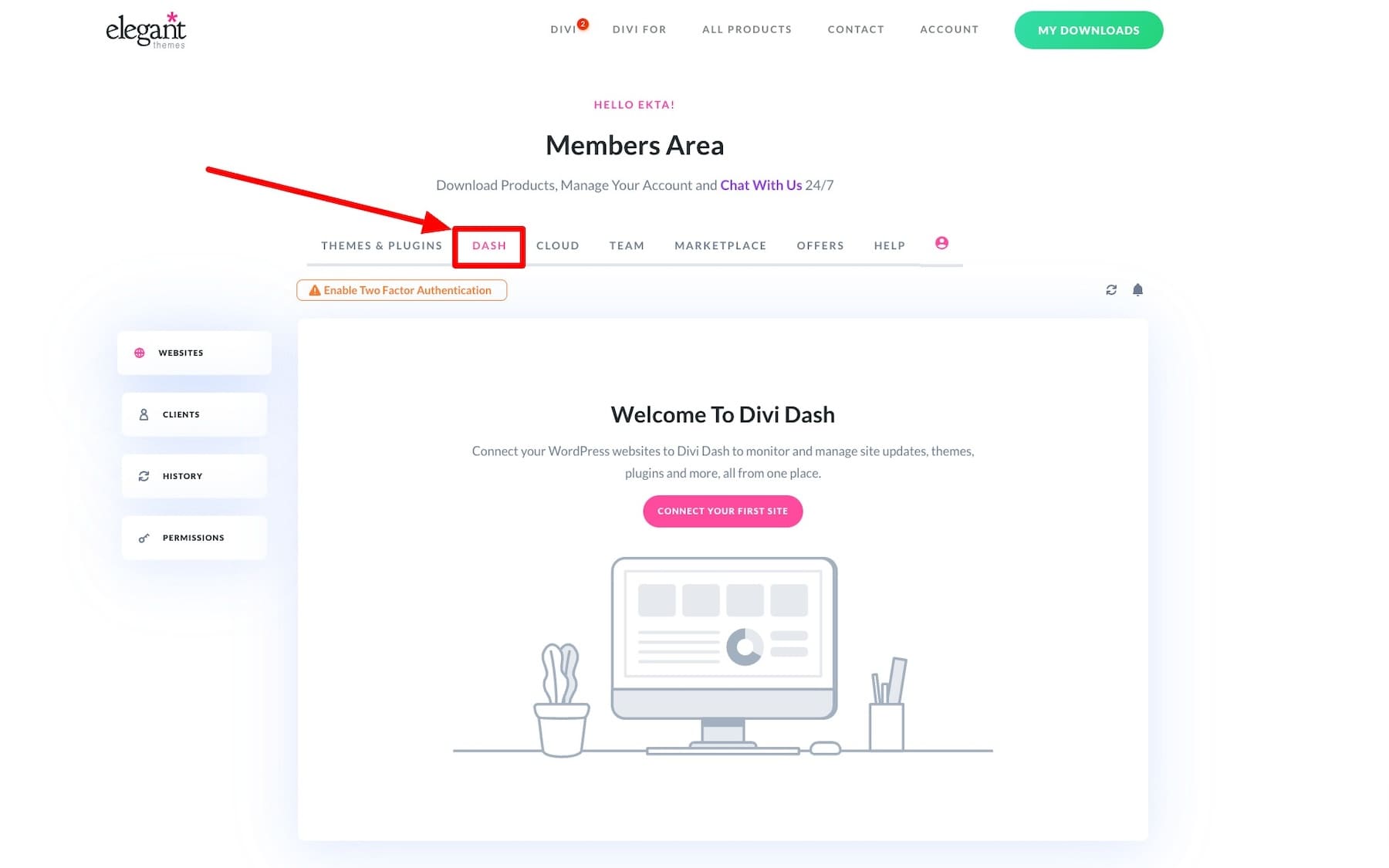 เข้าถึง divi dash ในพื้นที่สมาชิกธีมที่หรูหราของคุณ